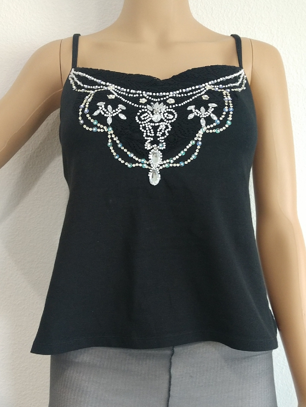 Shape FX Black Rhinestone Embellished Spaghetti Strap Camisole Bra